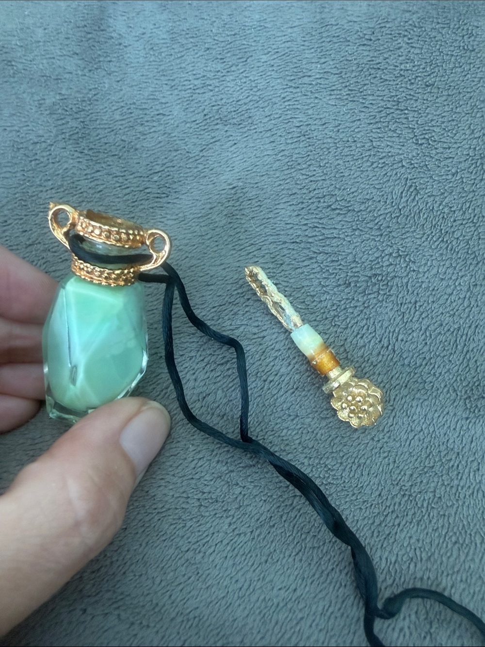 Gold-Tone Green Bubble Blower Glass Pendant Necklace